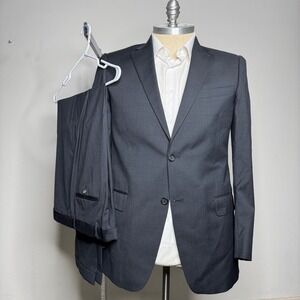 Hart Schaffner Marx Mens 42L 34W Charcoal‎ Pinstripe USA Made